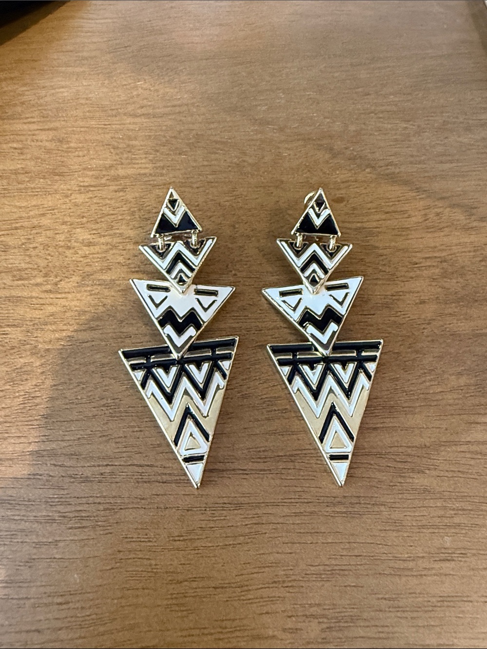 House of Harlow 1960 Gold and Black Stacked Triangle Drop Earrings